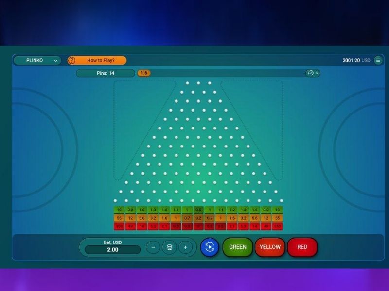 Modo de demonstração do Plinko